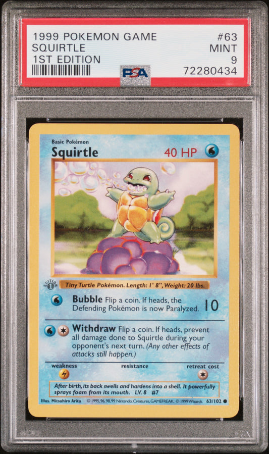 pokemon squirtle 1st edition 63/102 base set psa 9